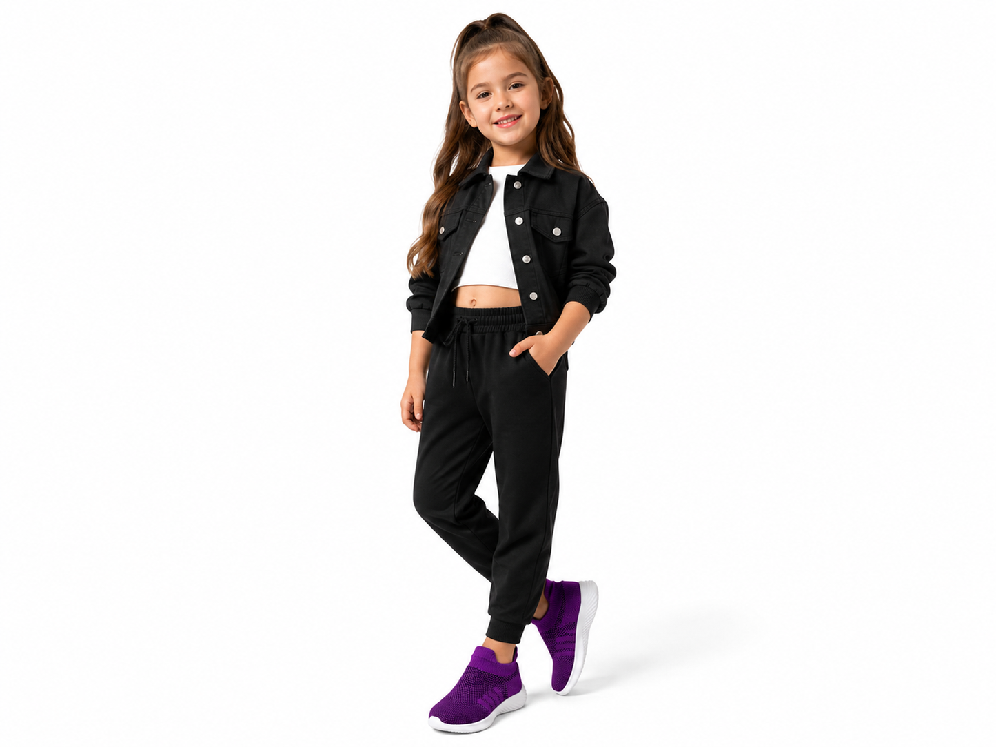 Zapatos lila de niña en textil