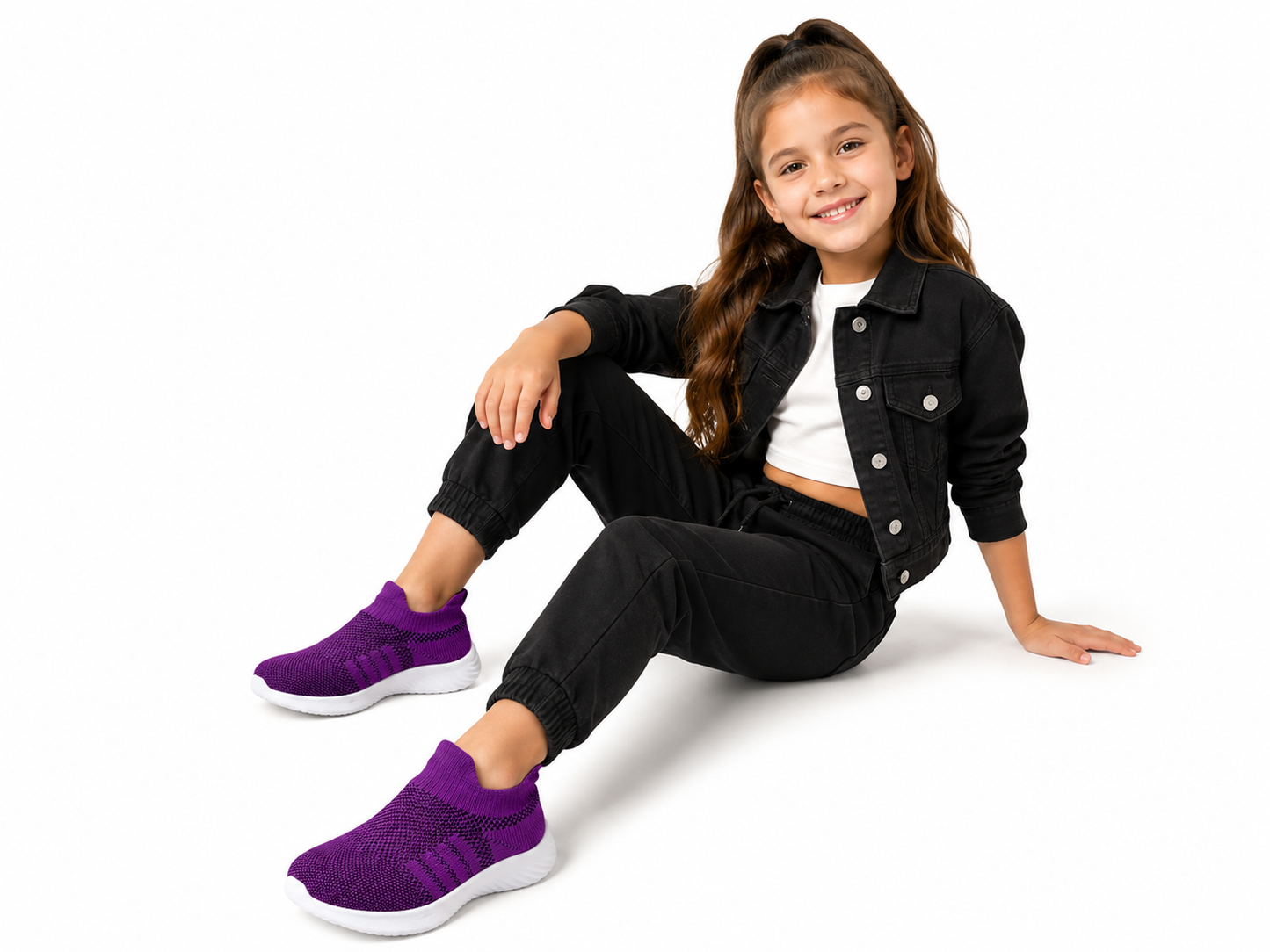 Zapatos lila de niña en textil