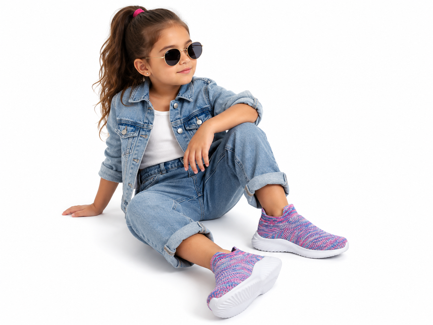 Zapatos lila de niña en textil